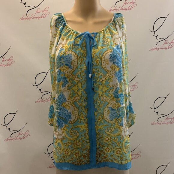 CACHE. Size Medium. Pullover Baroque Print Tie Neck. Raglan Sleeves. B59 - Picture 1 of 4